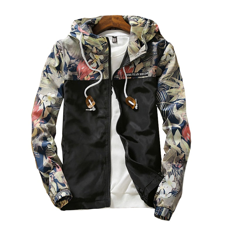 Floral Bomber Jacket Men Hip Hop Slim Fit Flowers Pilot Bomber Jacket Coat Men's Hooded Jackets Plus Size 4XL
