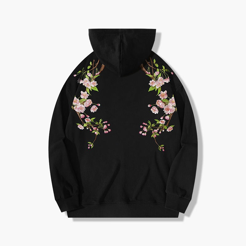 Trendy brand national trend retro plum blossom embroidered hooded sweatshirt for men and girls couple tops hoodie jacket