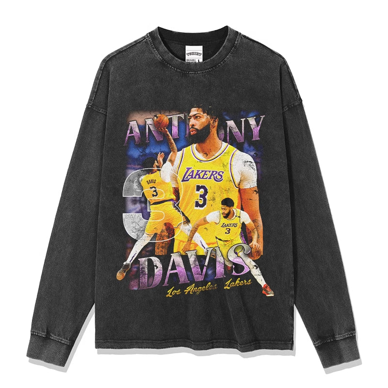 BC thick eyebrow brother Anthony Davis printed long-sleeved short-sleeved T-shirt retro washed heavy top