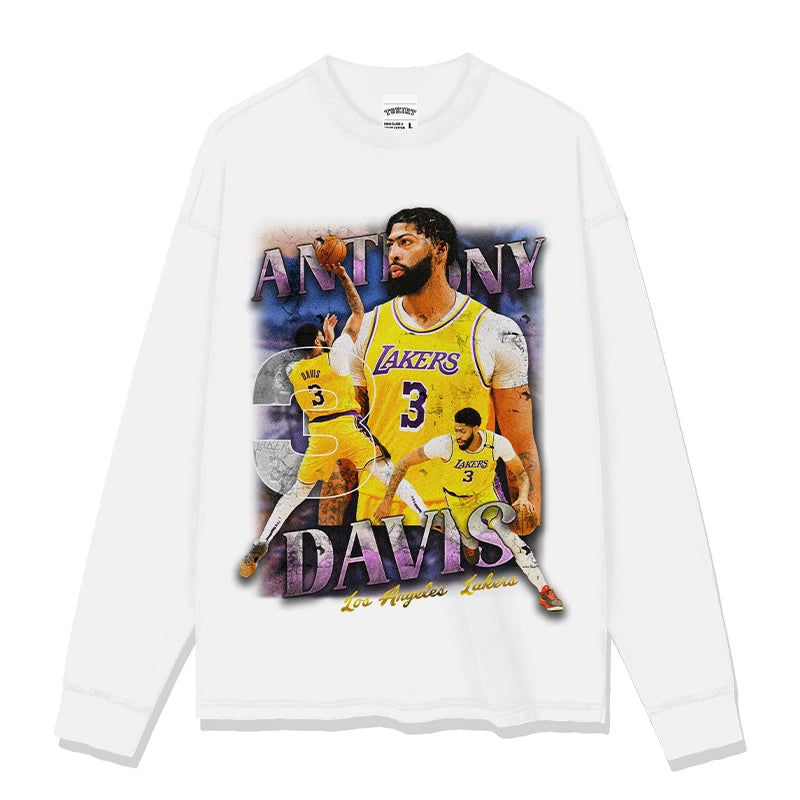 BC thick eyebrow brother Anthony Davis printed long-sleeved short-sleeved T-shirt retro washed heavy top