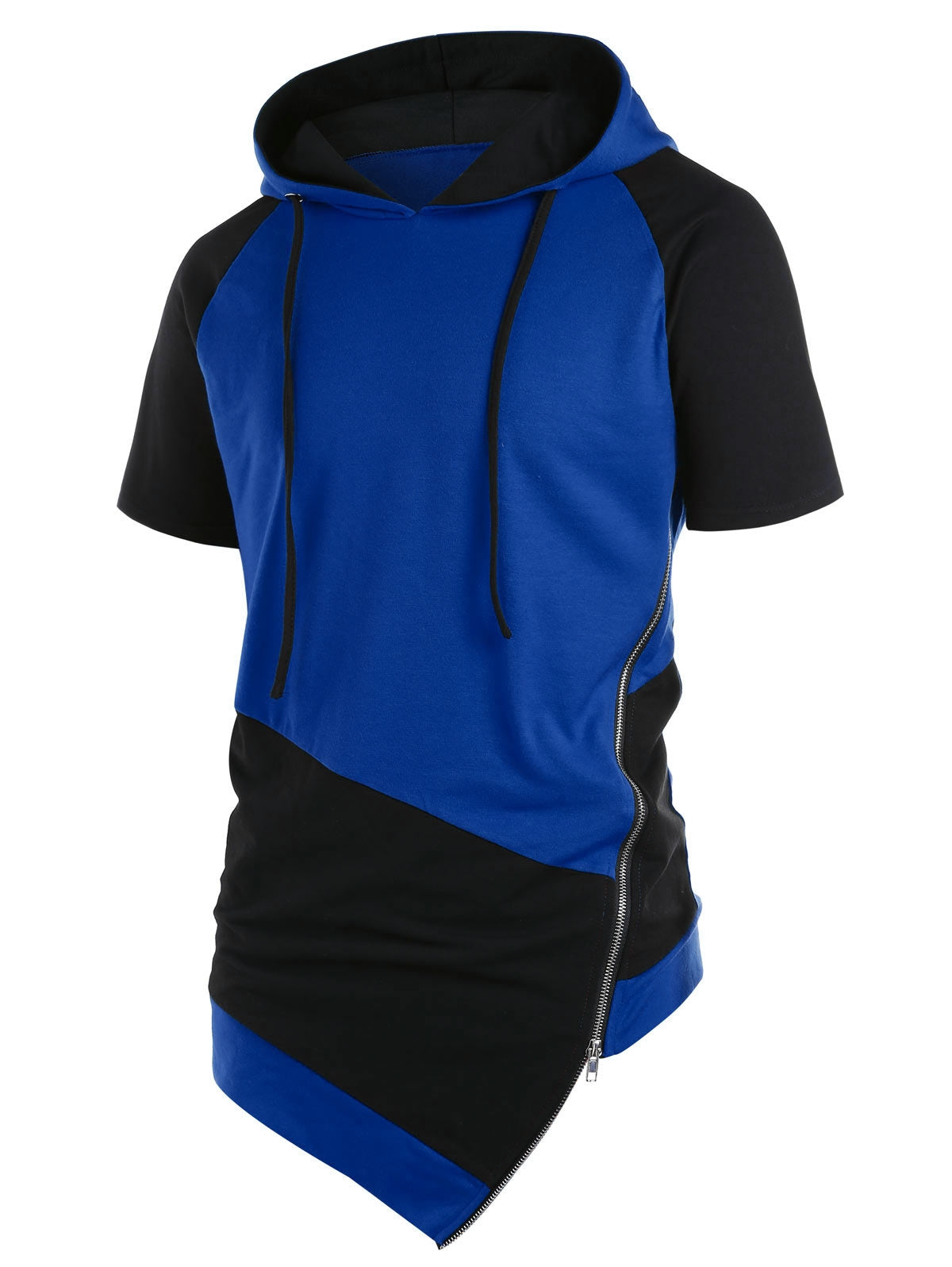 Short Sleeve Drawstring Color Blocking Hoodie