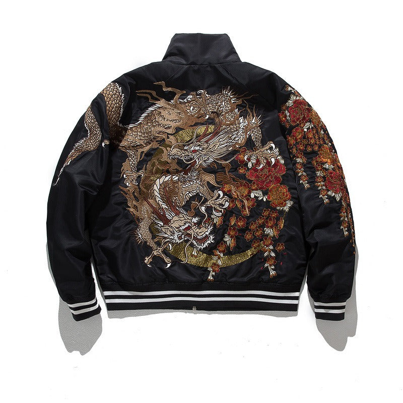 Dragon embroidery trendy casual boys stand collar jacket cotton jacket