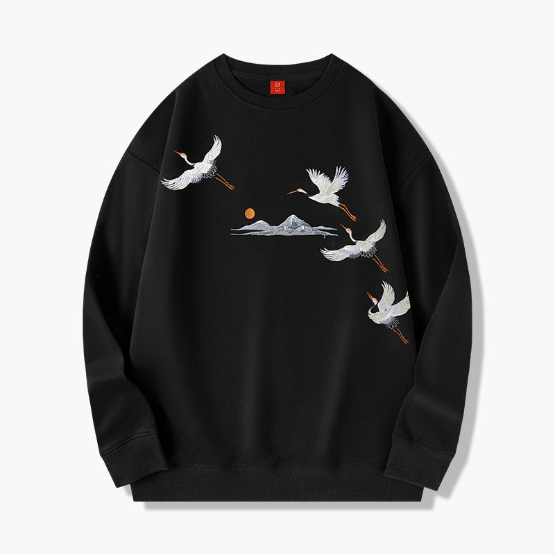 National fashion brand spring and autumn round neck pullover sweatshirt for men street hip hop loose casual embroidery