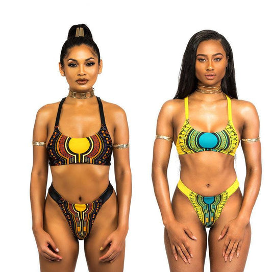 African bikini New women bikini bandage sexy swimsuit African national wind totem printing split swimsuit